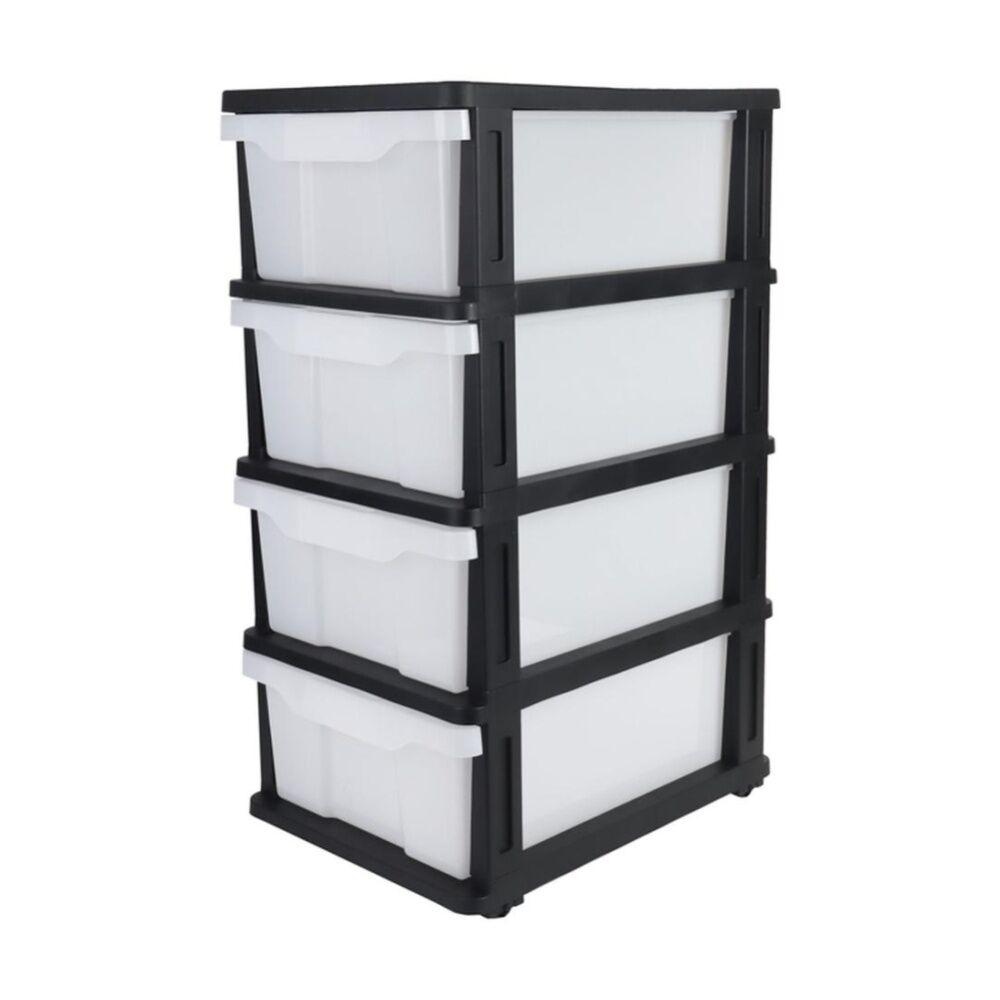 Braz Plastic Stackable 4 Drawer Compact Storage Organiser Black/White