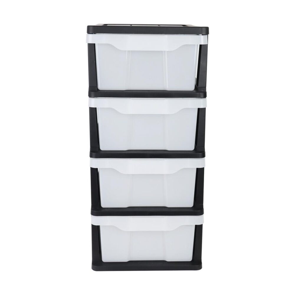 Braz Plastic Stackable 4 Drawer Compact Storage Organiser Black/White