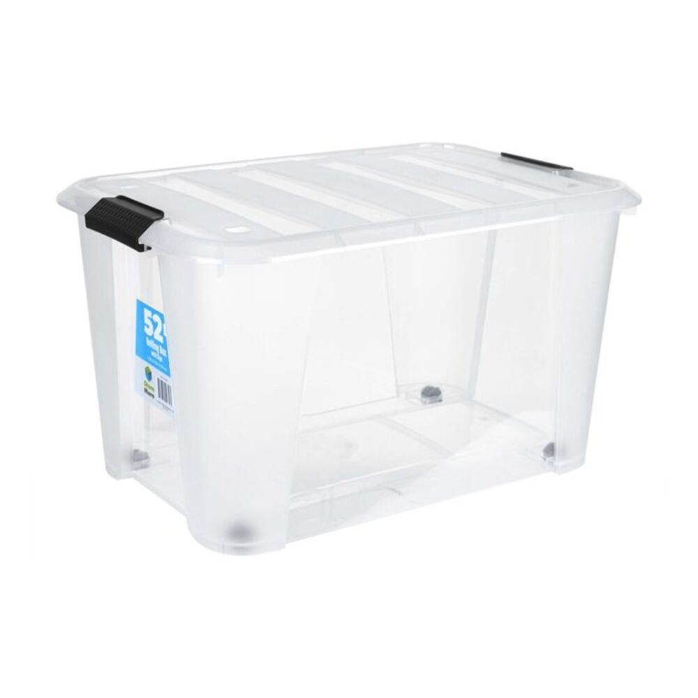 4PK Store More Plastic Storage Rolling Container Box W/ Lid Lock Clips 52L Clear