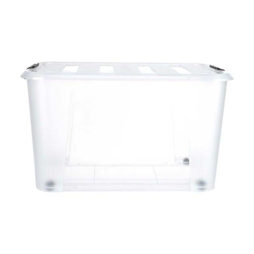 4PK Store More Plastic Storage Rolling Container Box W/ Lid Lock Clips 52L Clear