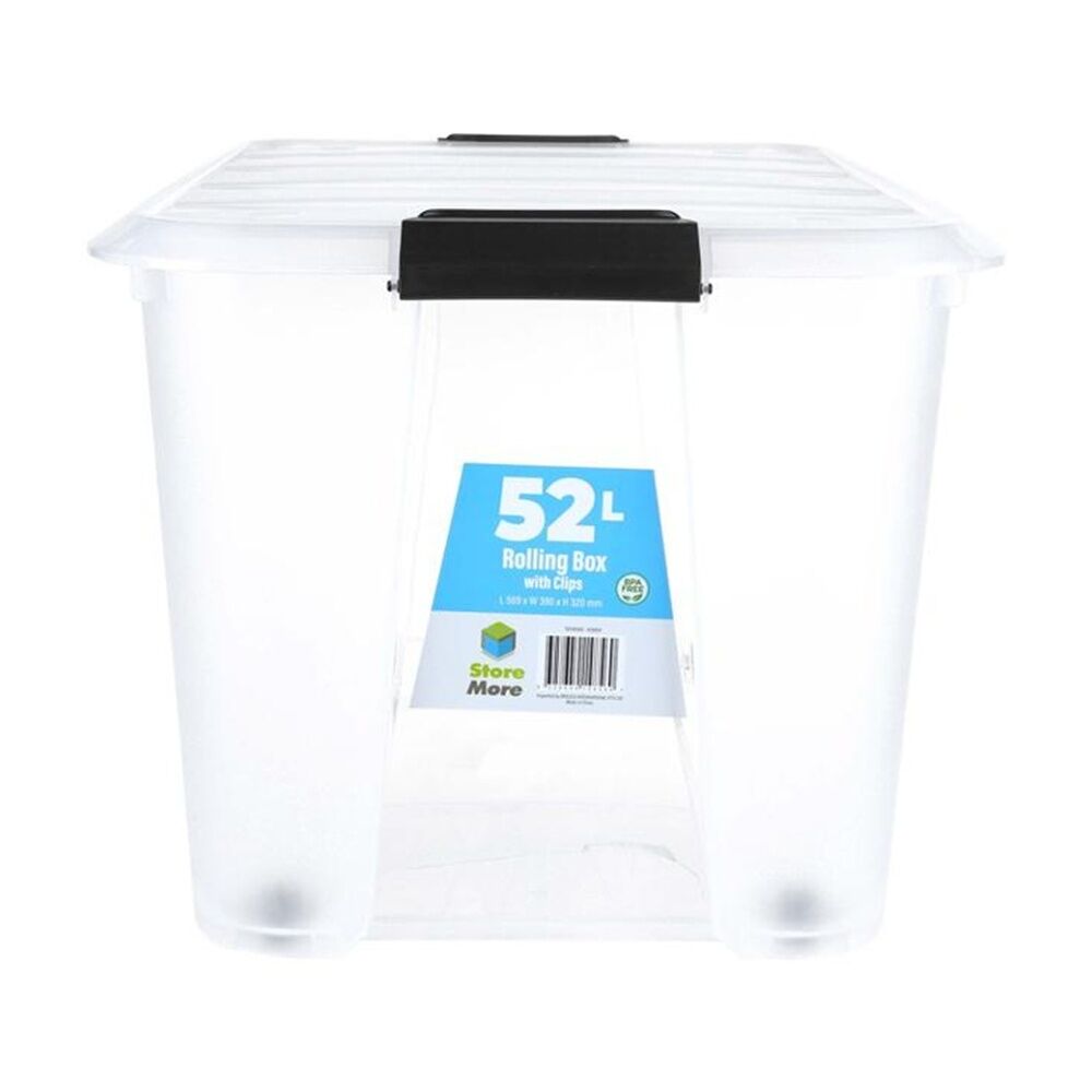 4PK Store More Plastic Storage Rolling Container Box W/ Lid Lock Clips 52L Clear