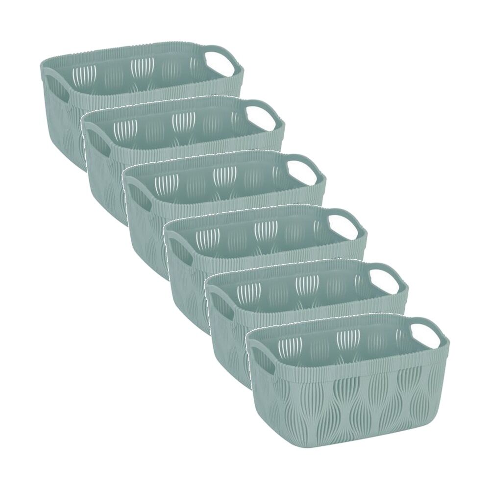 6PK Braz Home Organisation Plastic Storage Basket Wave 3.2L Leaf Design Assorted