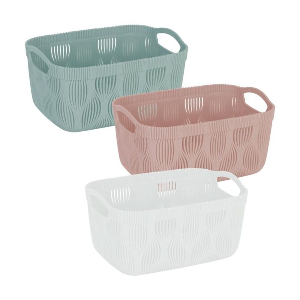 6PK Braz Home Organisation Plastic Storage Basket Wave 3.2L Leaf Design Assorted