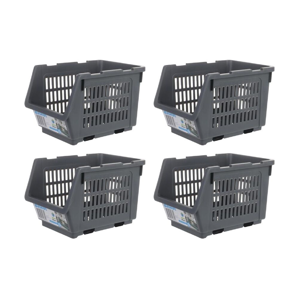 4PK Braz Ventilated Plastic Stackable Nesting Storage Basket Small Assorted