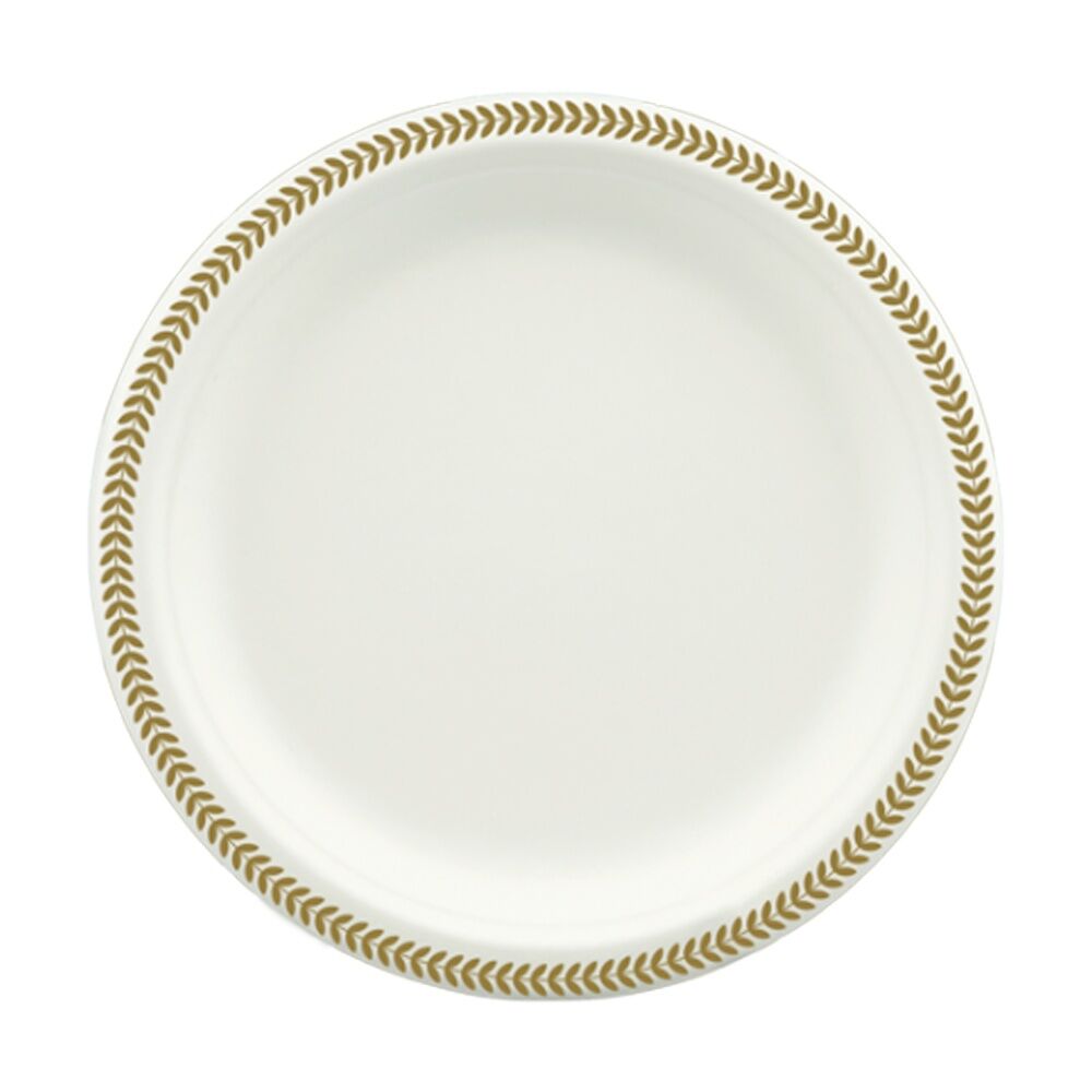 24x 10pc Partyware Earth-Friendly Durable Plate Set Gold Rim 230mm Sugar Cane