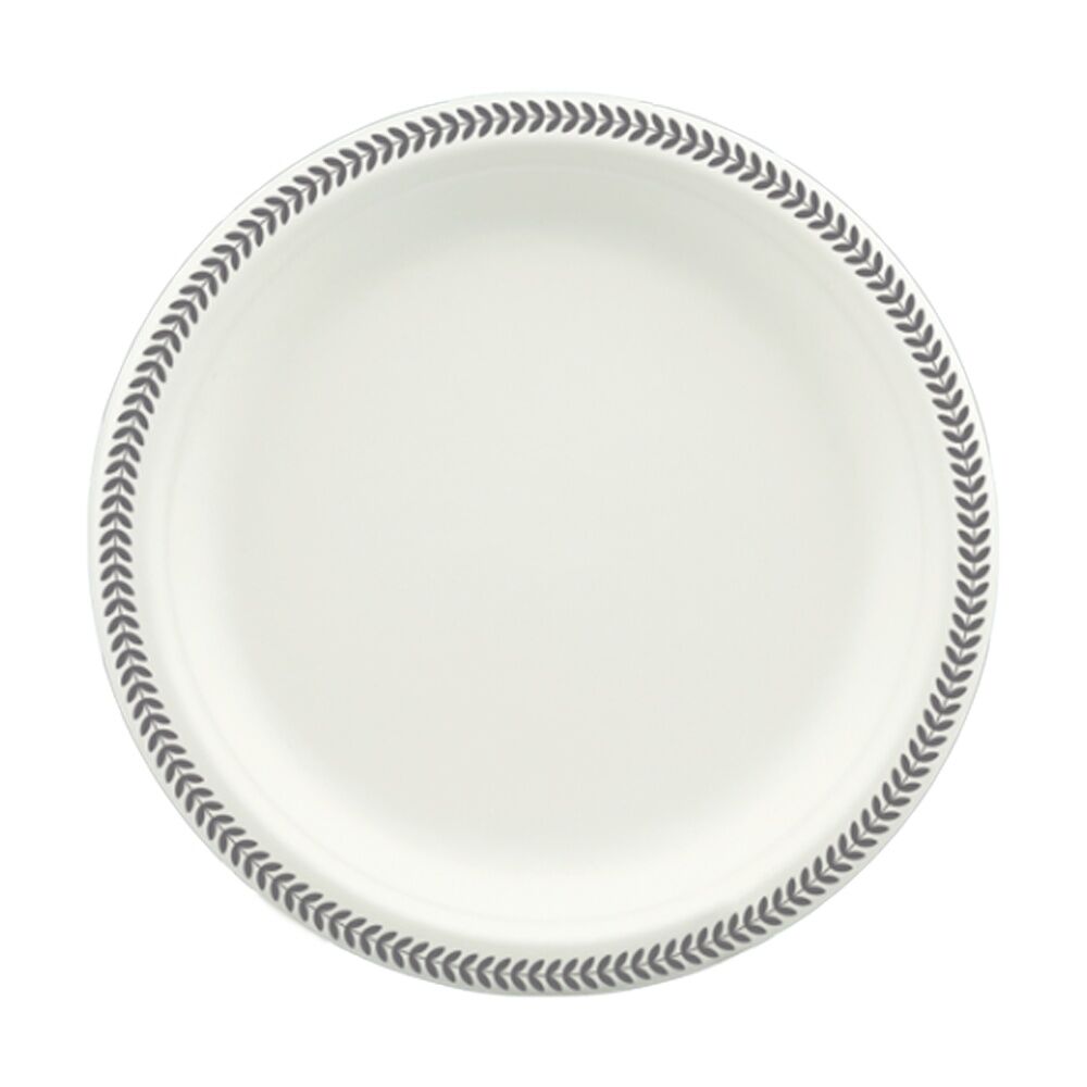 48x 10pc Partyware Earth-Friendly Durable Plate Set Silver Rim 230mm Sugar Cane