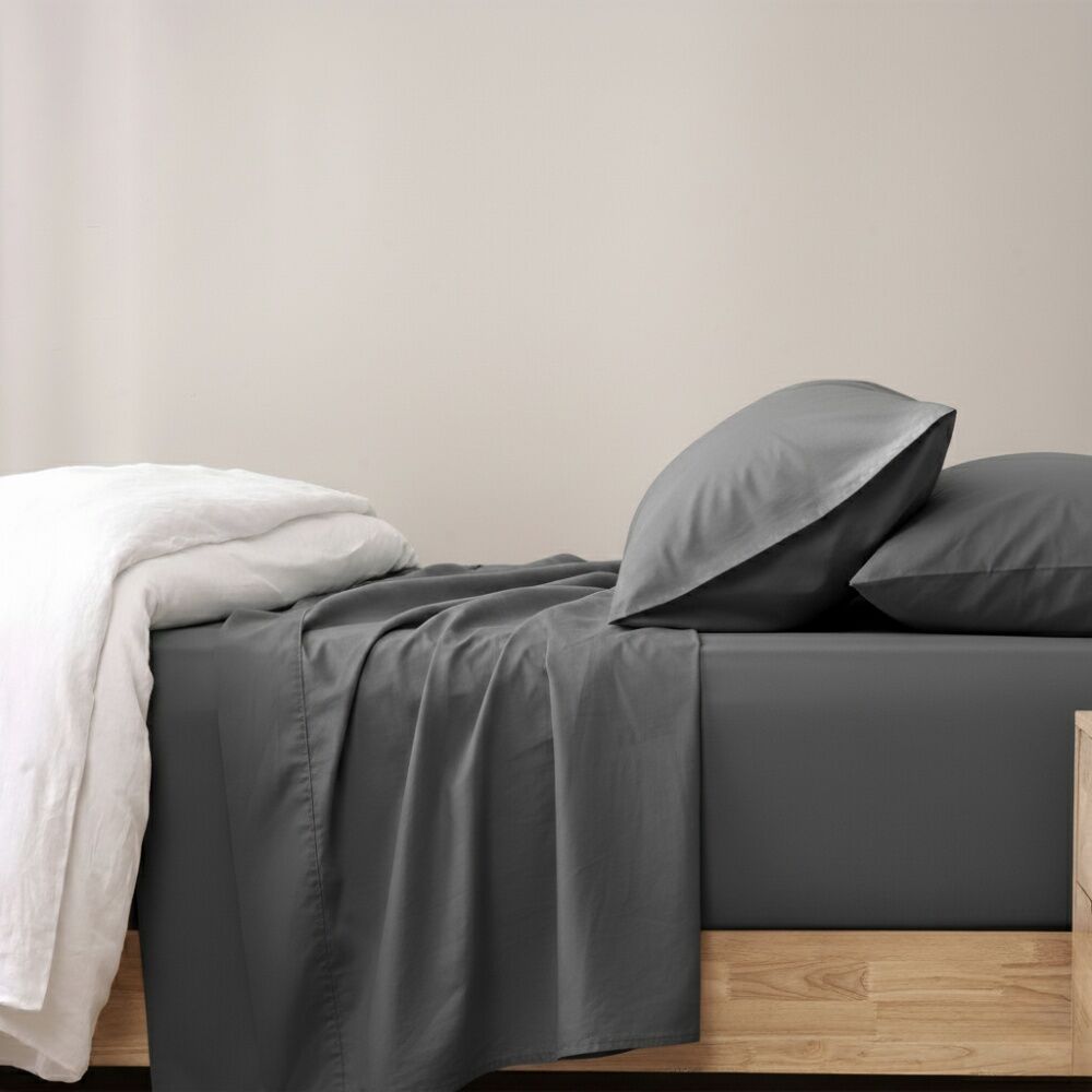 Renee Taylor 400TC Egyptian Cotton Sheet Set W/ Pillowcases Charcoal Magnet King Single