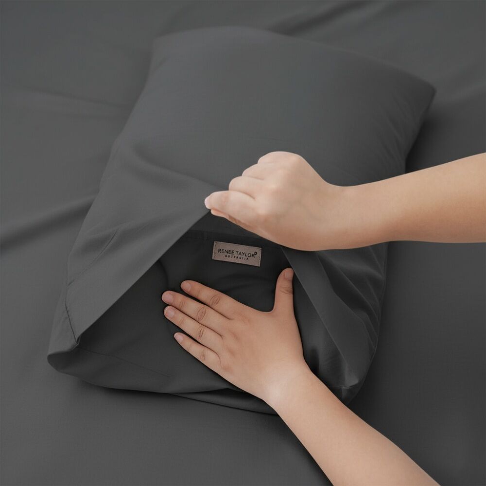 Renee Taylor 400TC Egyptian Cotton Sheet Set W/ Pillowcases Charcoal Magnet Split King