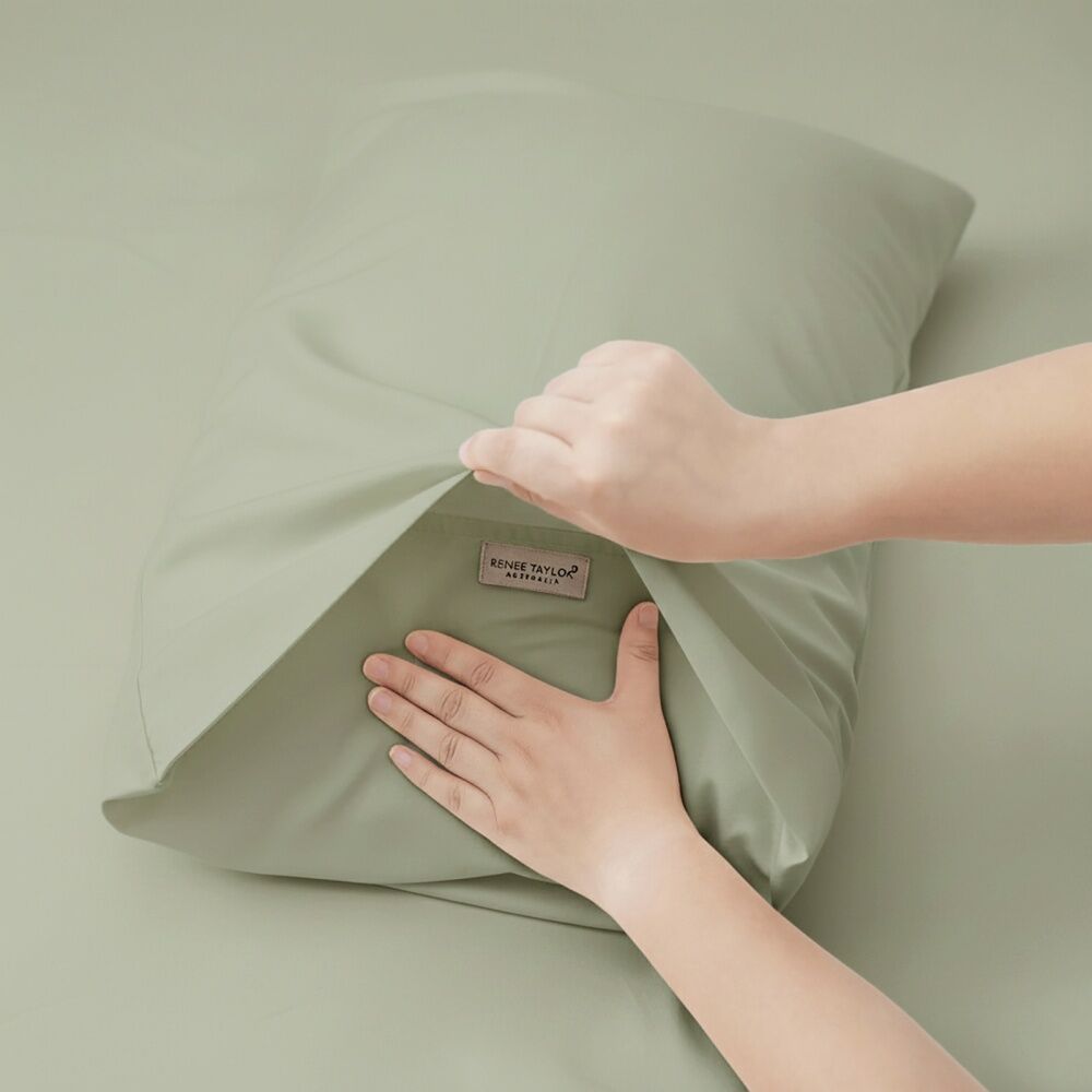 Renee Taylor 400TC Egyptian Cotton Sheet Set W/ Pillowcases Basil Green Single
