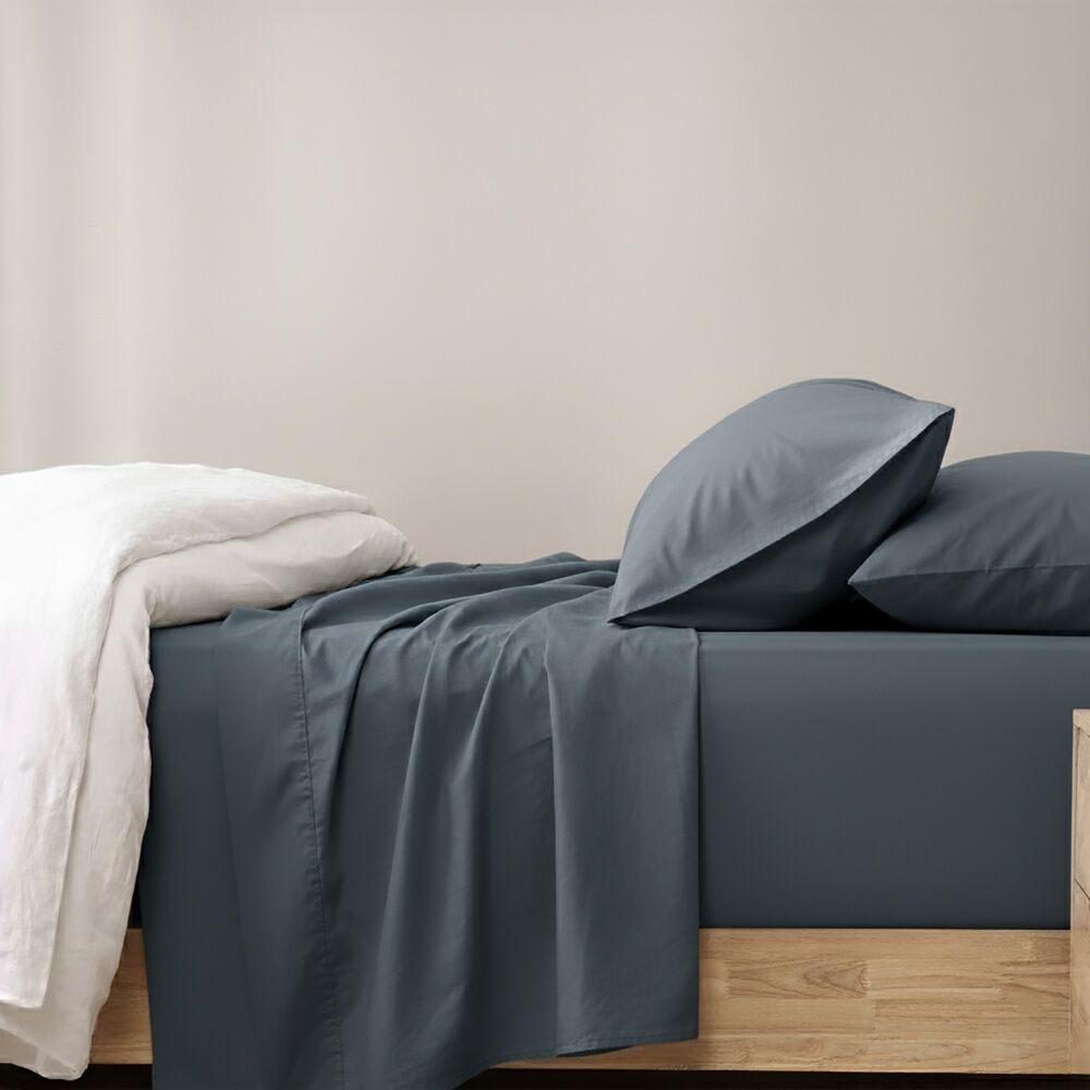 Renee Taylor 400TC Egyptian Cotton Sheet Set W/ Pillowcases Steel Blue Double