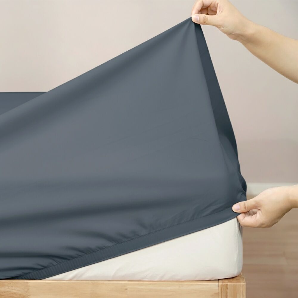 Renee Taylor 400TC Cotton Fitted Sheet & Pillowcase Set Steel Blue Single