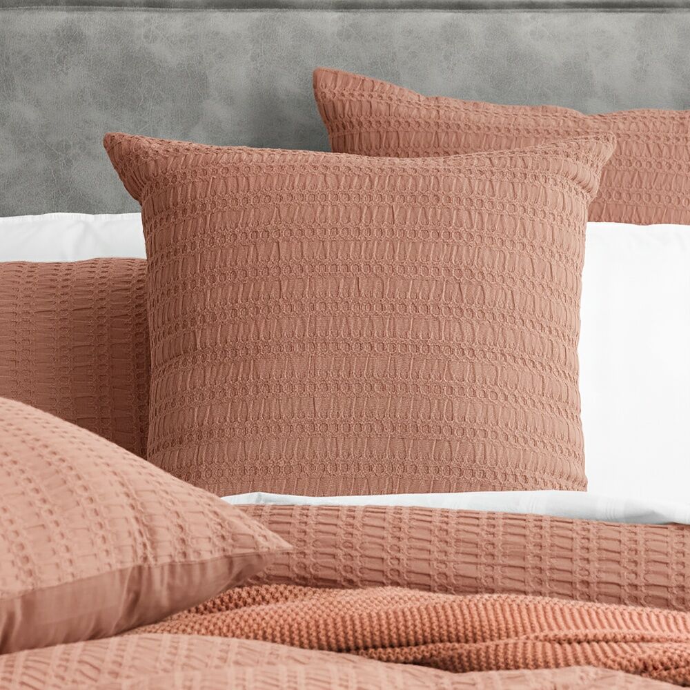 Cloud Linen Celeste Seersucker Cotton Waffle European Pillowcase Rust 65x65cm