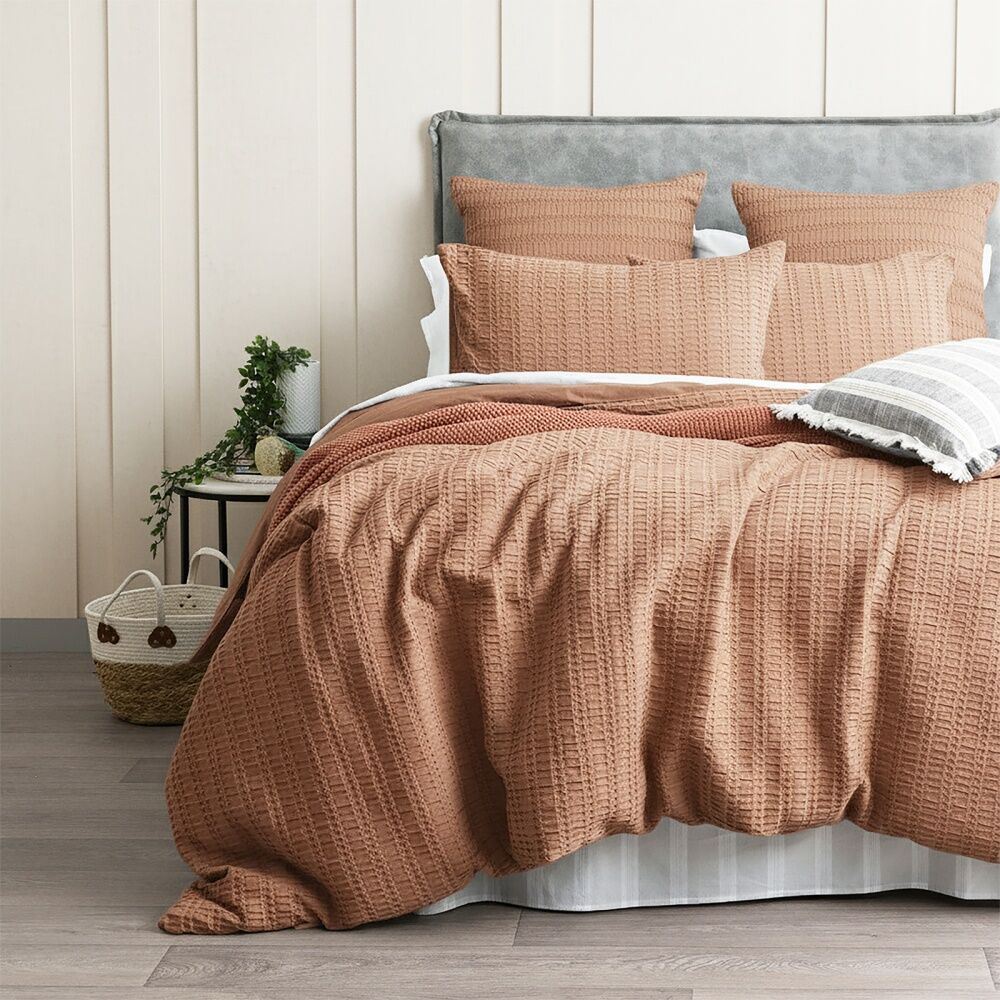 Cloud Linen Celeste Seersucker Cotton Waffle European Pillowcase Rust 65x65cm