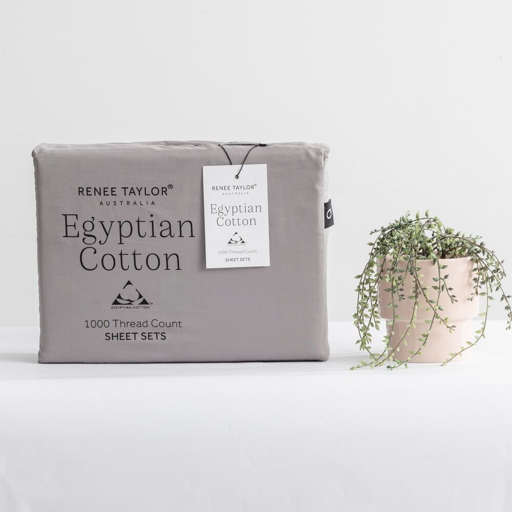 4pc Renee Taylor 1000TC Premium Egyptian Cotton Soft Sheet Set Ash