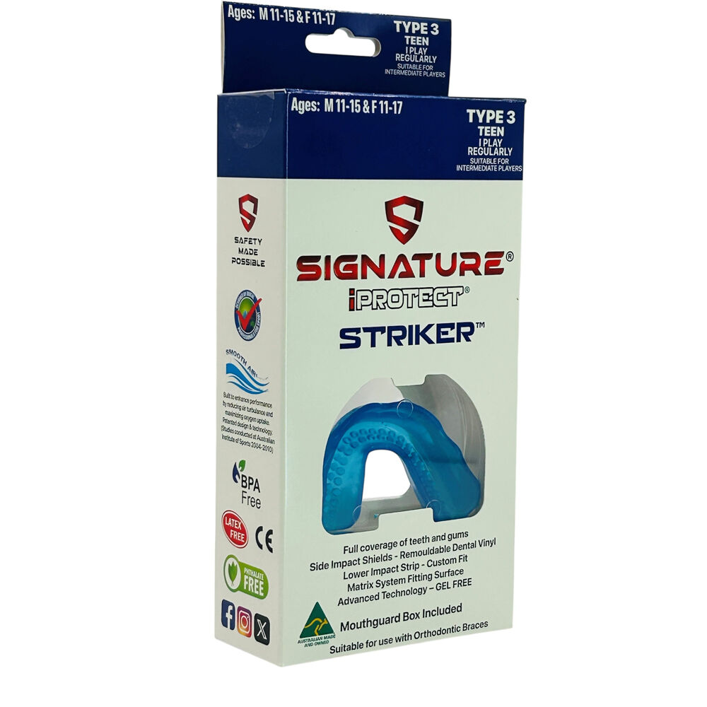4PK Signature iPROTECT Striker Type 3 Mouthguard Sports Gear Ice Blue Adult