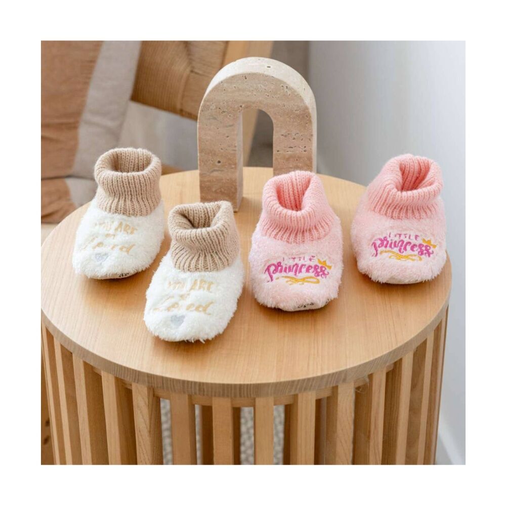 SnuggUps Baby Quote So Loved Plush Slippers Soft Sherpa Lining Large EU19-20