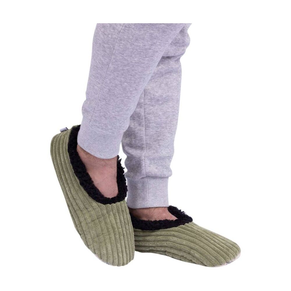 SnuggUps Mens Plus Slippers Soft Sherpa Lining Cord Olive EU40-42