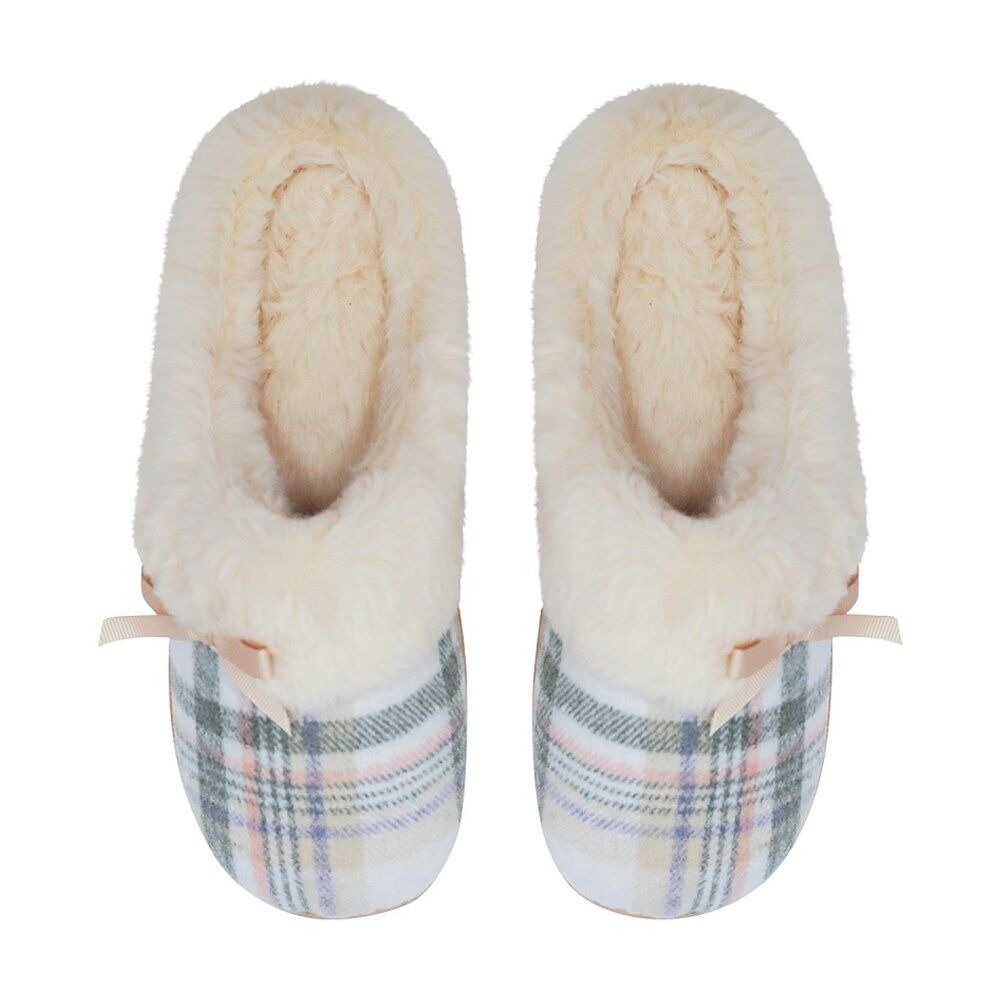 SnuggUps Women's Slide Non-Slip Closed Toe Slippers Cream Plaid