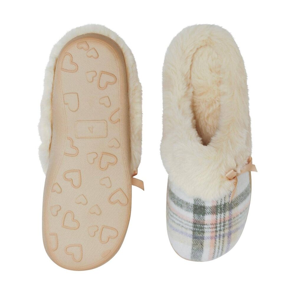 SnuggUps Women's Slide Non-Slip Closed Toe Slippers Cream Plaid