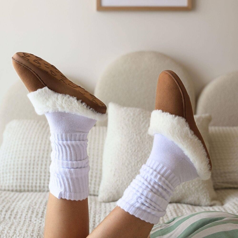 SnuggUps Women's Slide Non-Slip Closed Toe Slippers Chestnut Suede