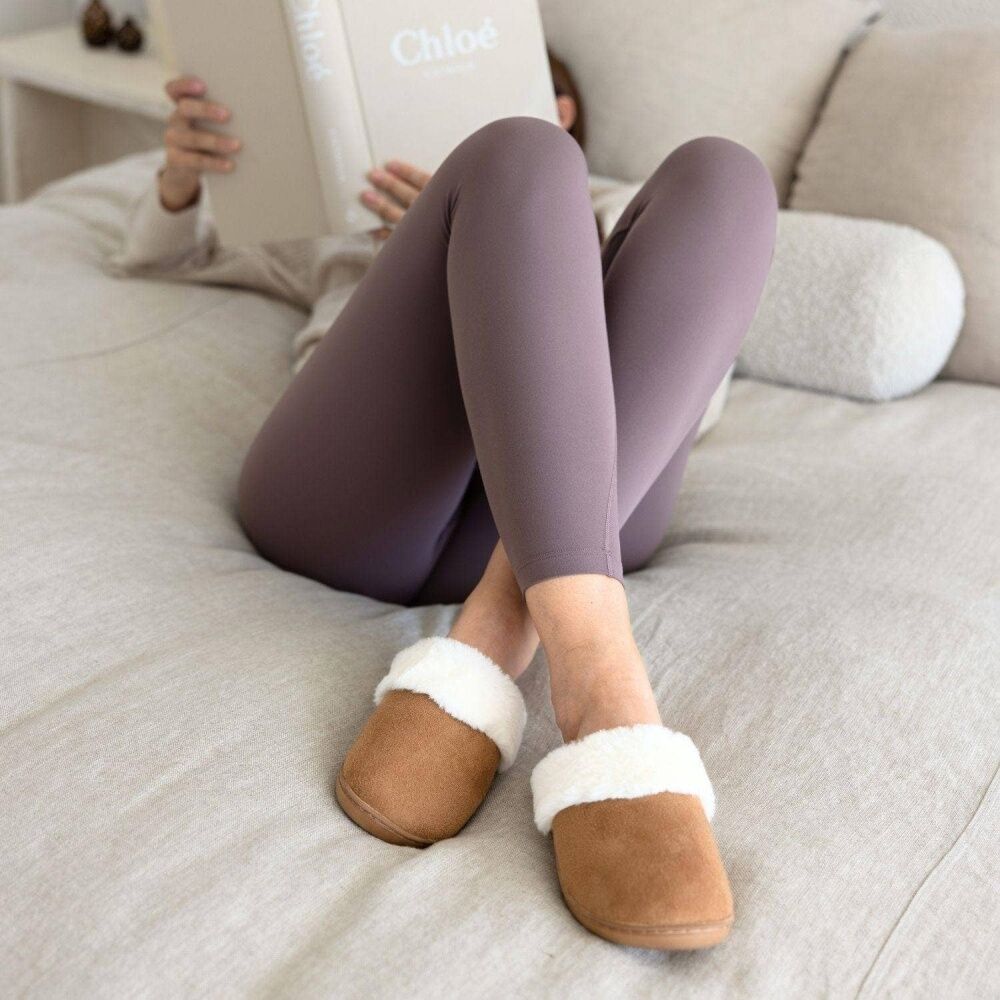 SnuggUps Women's Slide Non-Slip Closed Toe Slippers Chestnut Suede