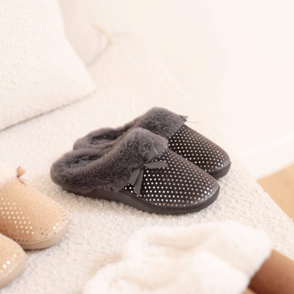 SnuggUps Women's Slide Non-Slip Closed Toe Slippers Grey Metallic