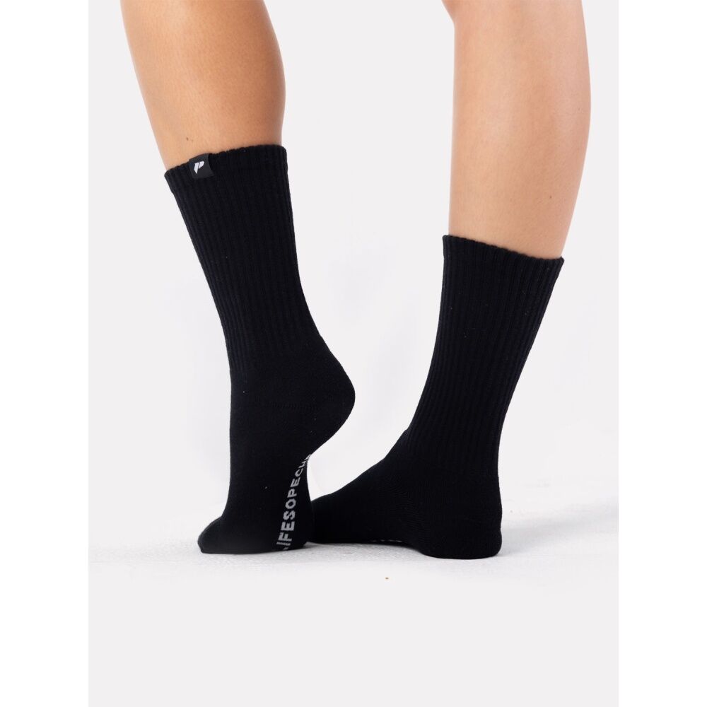 4PK Lifesopeche Black LSP Crew Label Activewear Socks W/ Black-Logo One Size