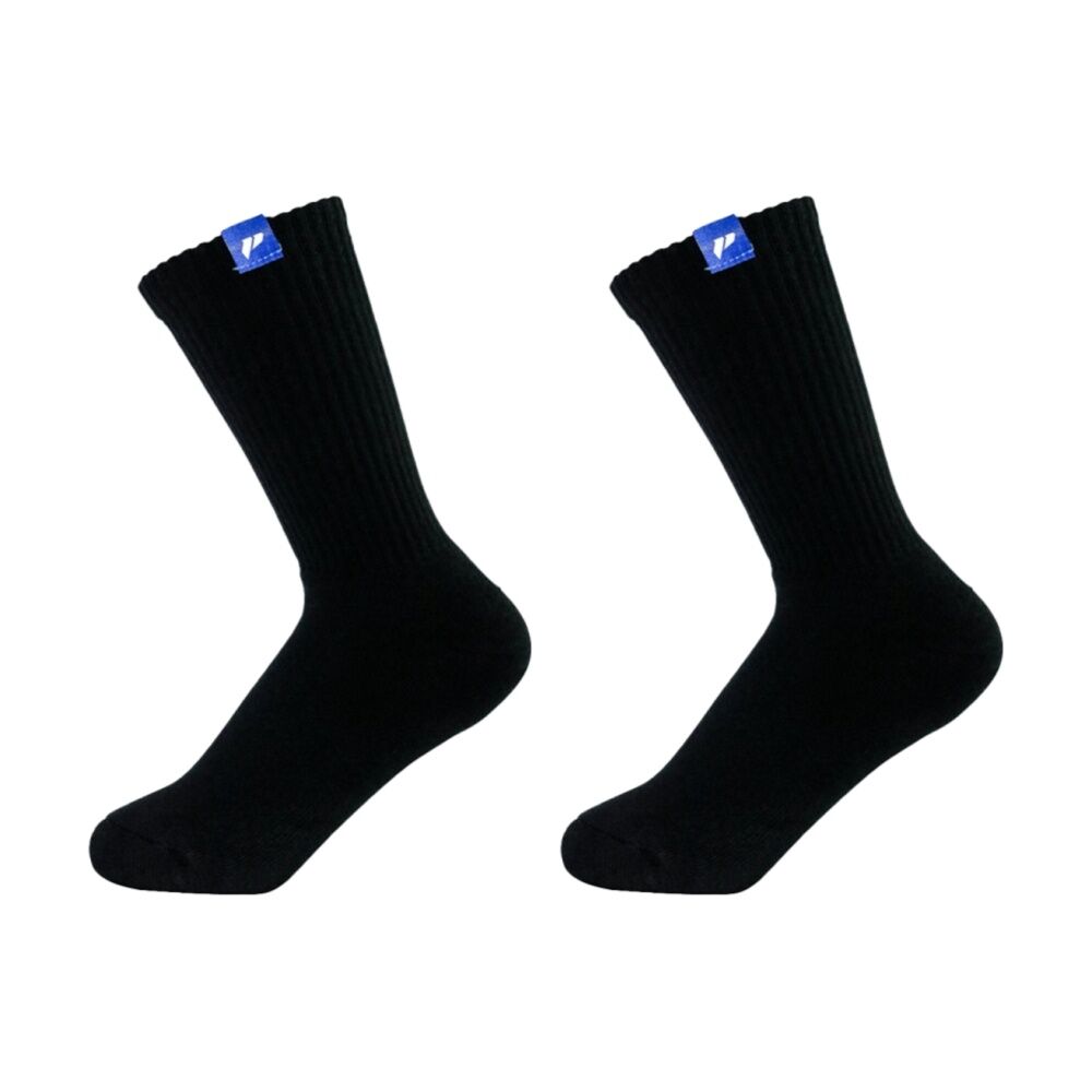 2PK Lifesopeche Black LSP Crew Label Activewear Socks W/ Blue-Logo One Size