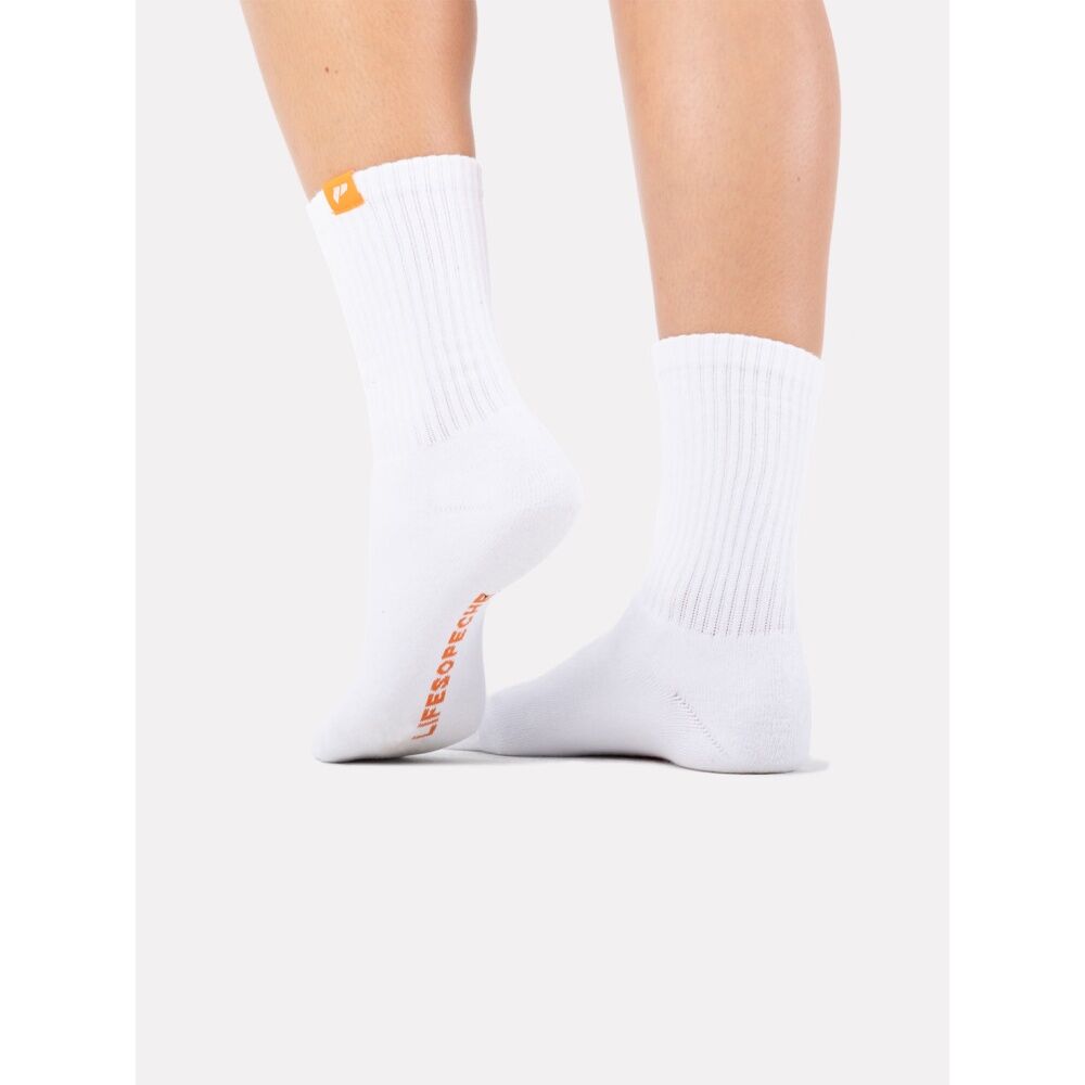 4PK Lifesopeche Ribbed White Crew LSP Label Socks Orange One Size