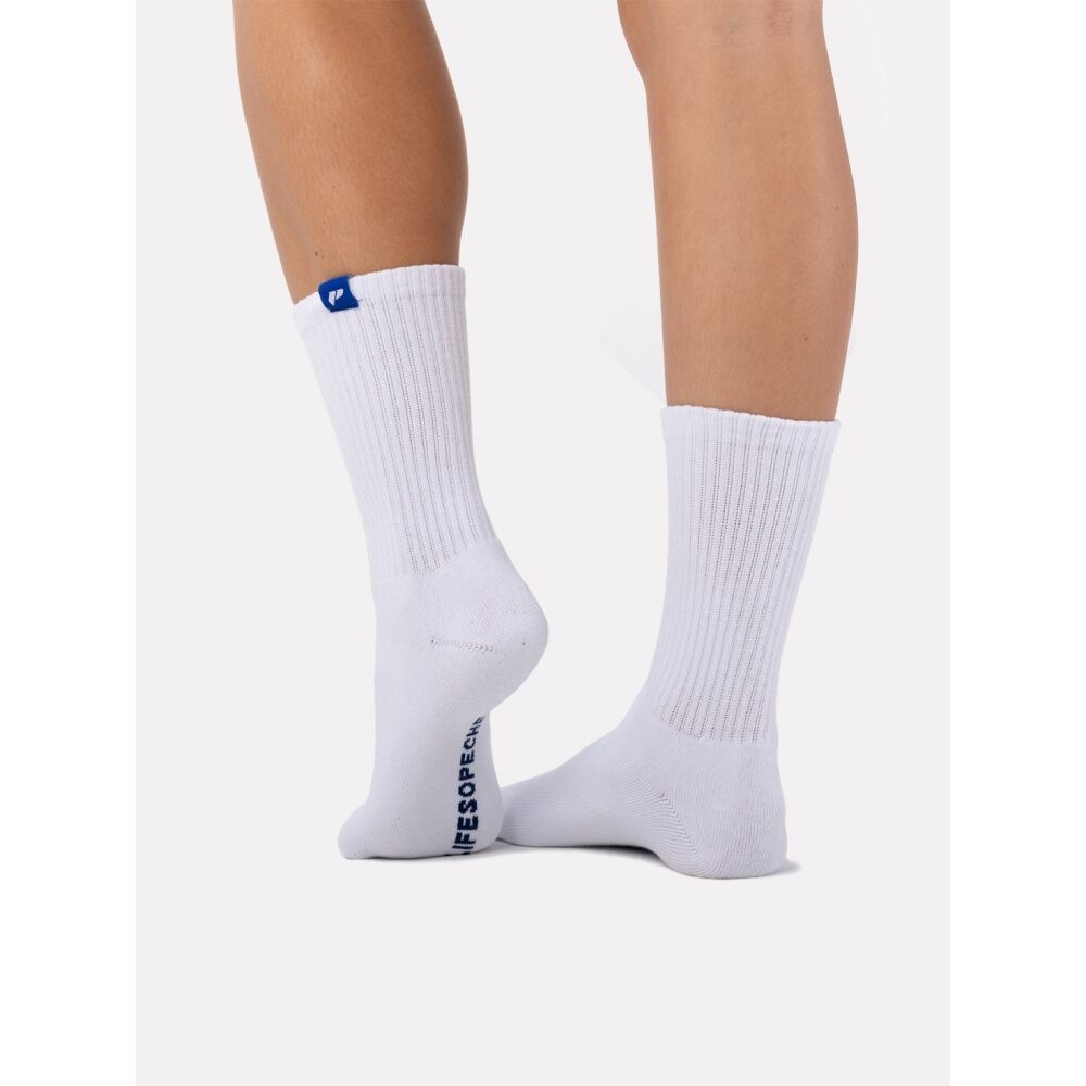 4PK Lifesopeche Ribbed White Crew LSP Label Socks Cobalt Blue One Size
