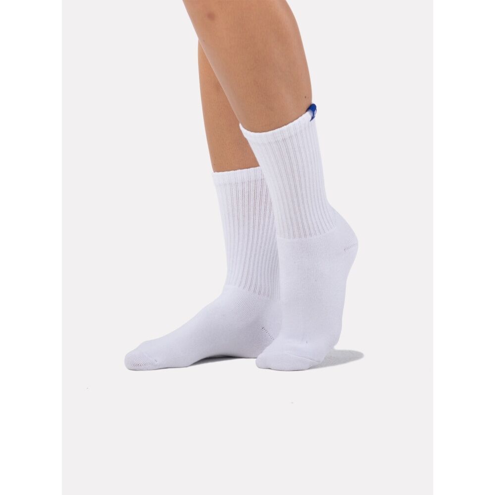 4PK Lifesopeche Ribbed White Crew LSP Label Socks Cobalt Blue One Size