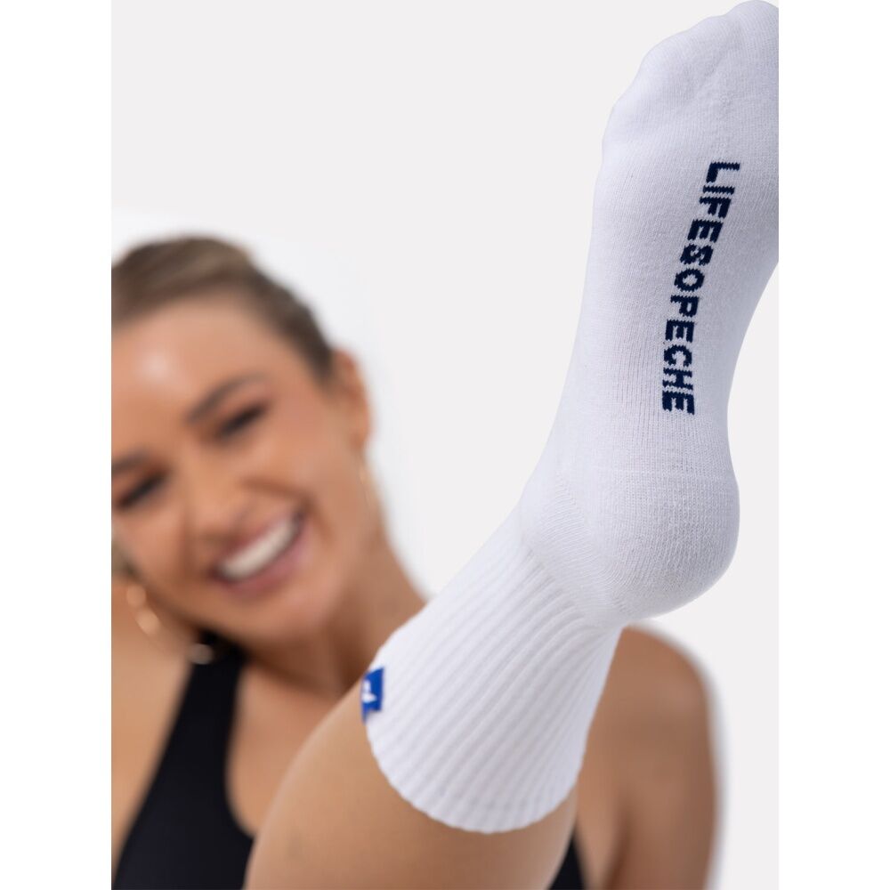 4PK Lifesopeche Ribbed White Crew LSP Label Socks Cobalt Blue One Size