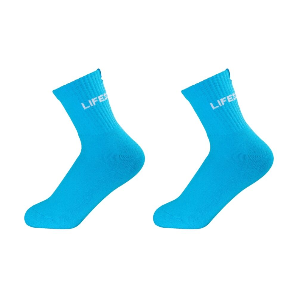 2PK Lifesopeche Ribbed Mid Crew LSP Label Everyday Socks Aqua One Size