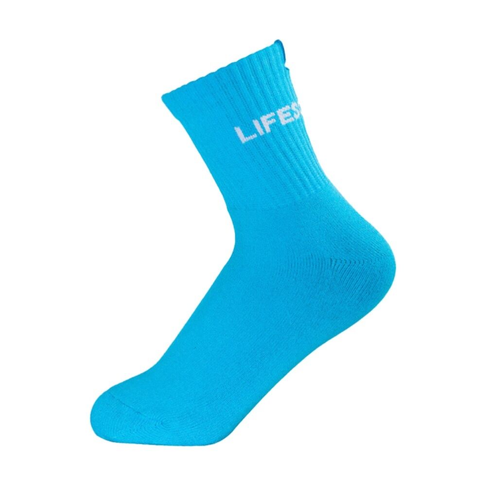 2PK Lifesopeche Ribbed Mid Crew LSP Label Everyday Socks Aqua One Size