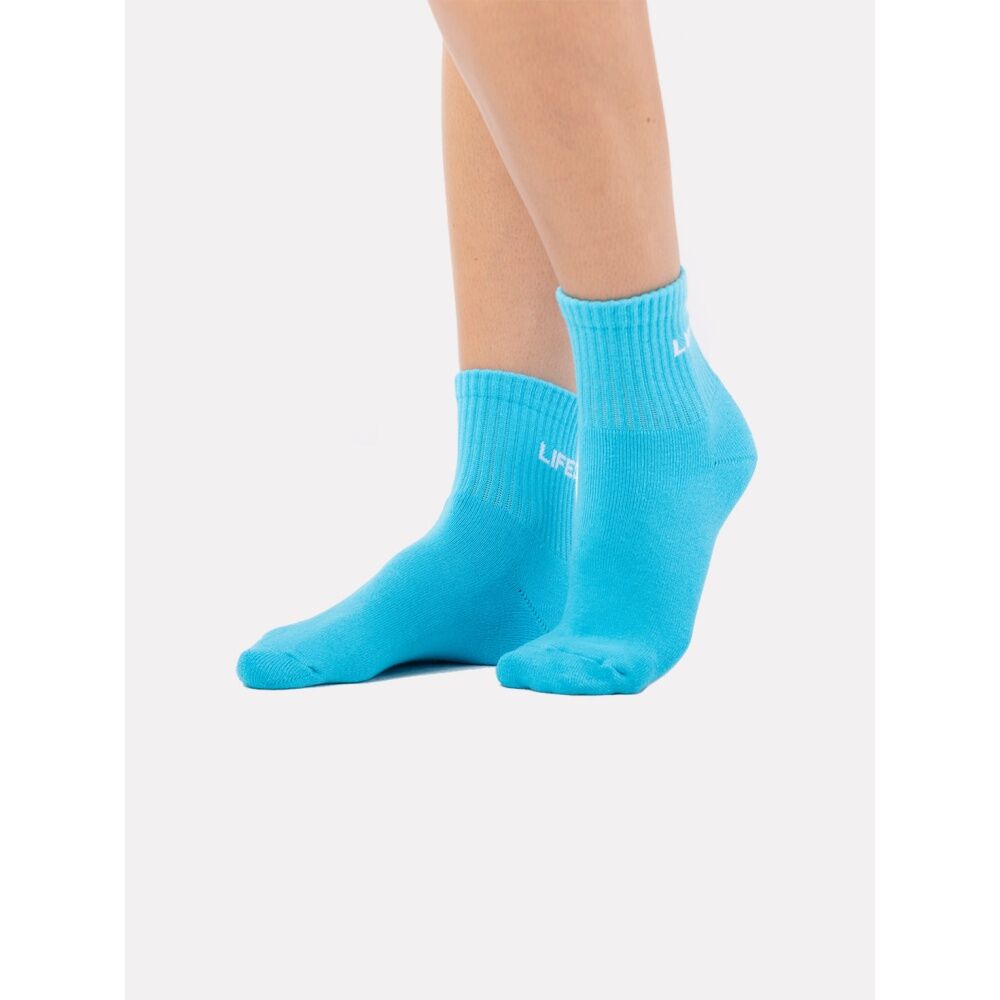 2PK Lifesopeche Ribbed Mid Crew LSP Label Everyday Socks Aqua One Size