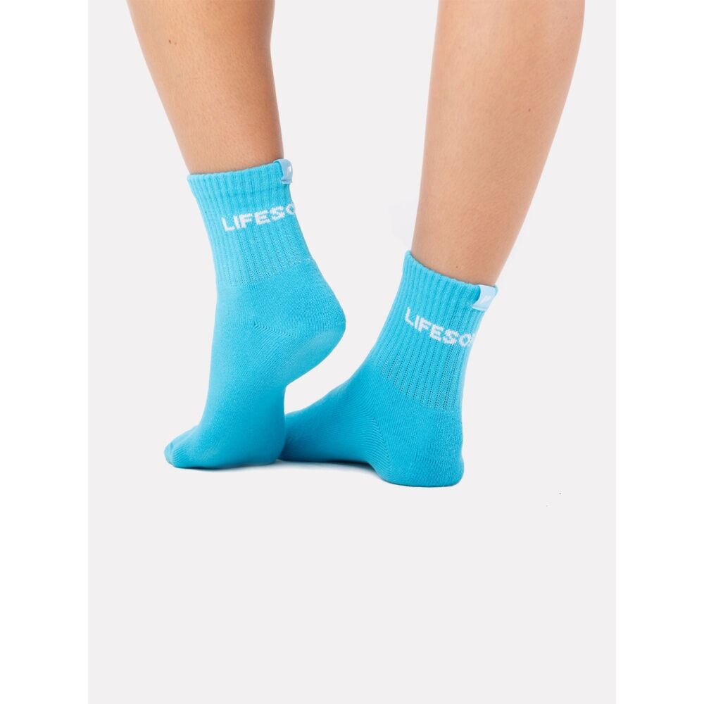 2PK Lifesopeche Ribbed Mid Crew LSP Label Everyday Socks Aqua One Size