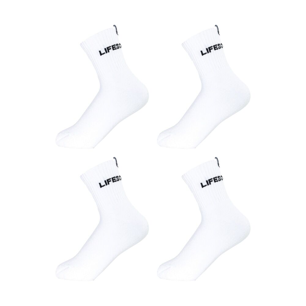 4PK Lifesopeche Ribbed Mid Crew LSP Label Everyday Socks White One Size