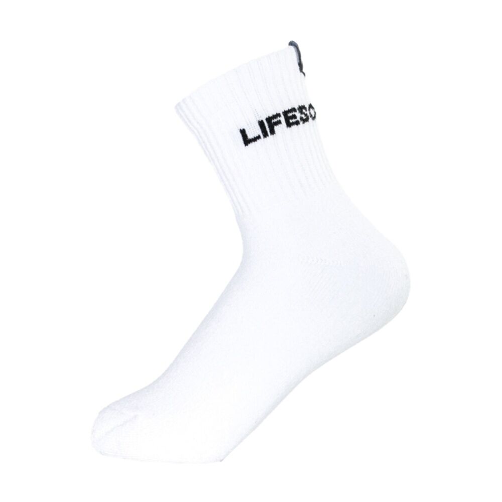 4PK Lifesopeche Ribbed Mid Crew LSP Label Everyday Socks White One Size