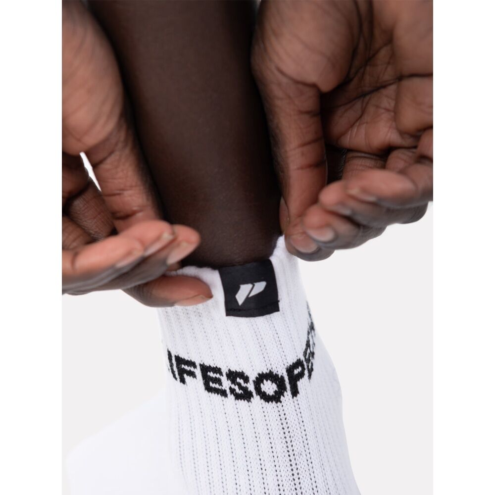 4PK Lifesopeche Ribbed Mid Crew LSP Label Everyday Socks White One Size