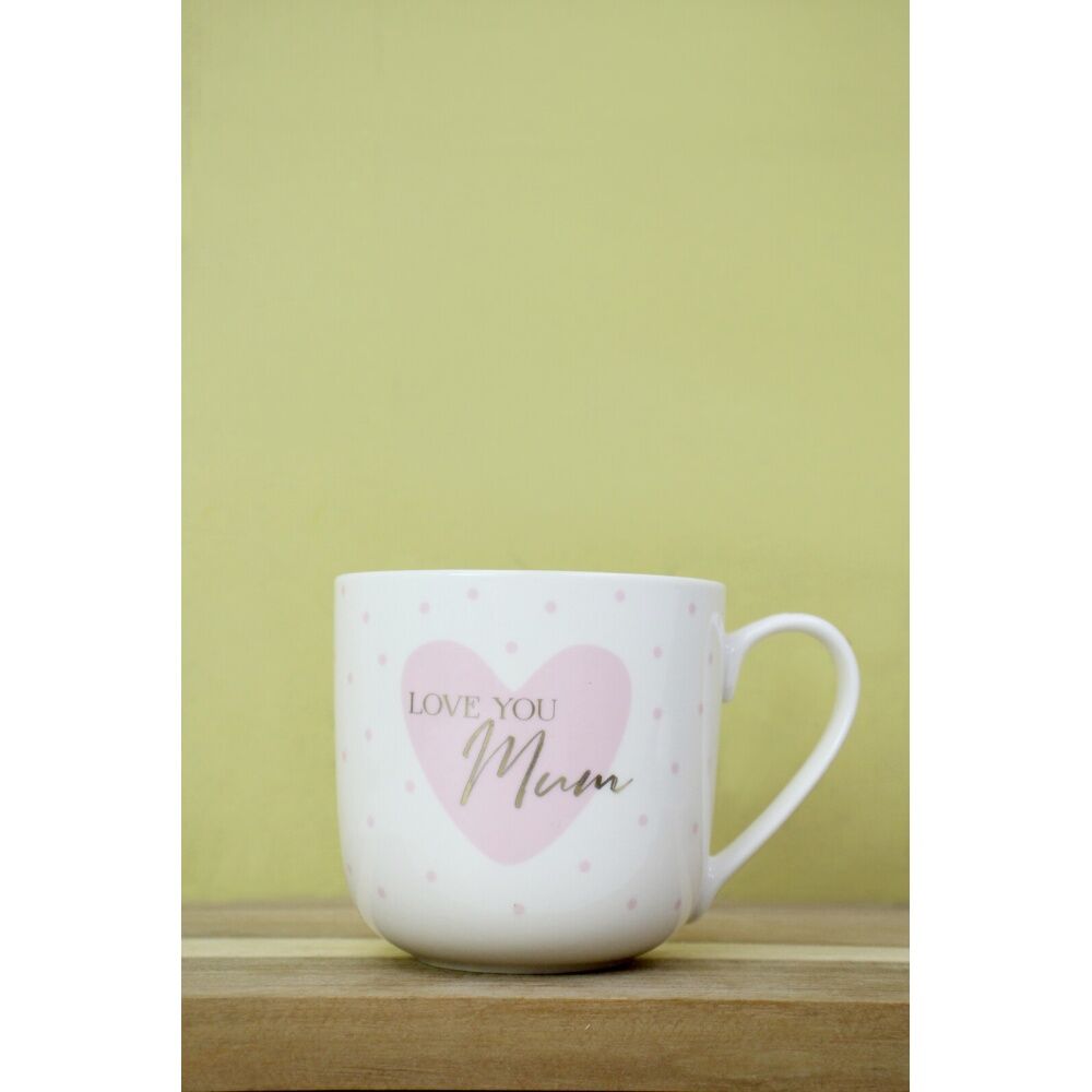 2PK LVD Love You Mum Bone China/Gold Foil Gift Mug Drinking Cup Pink/White