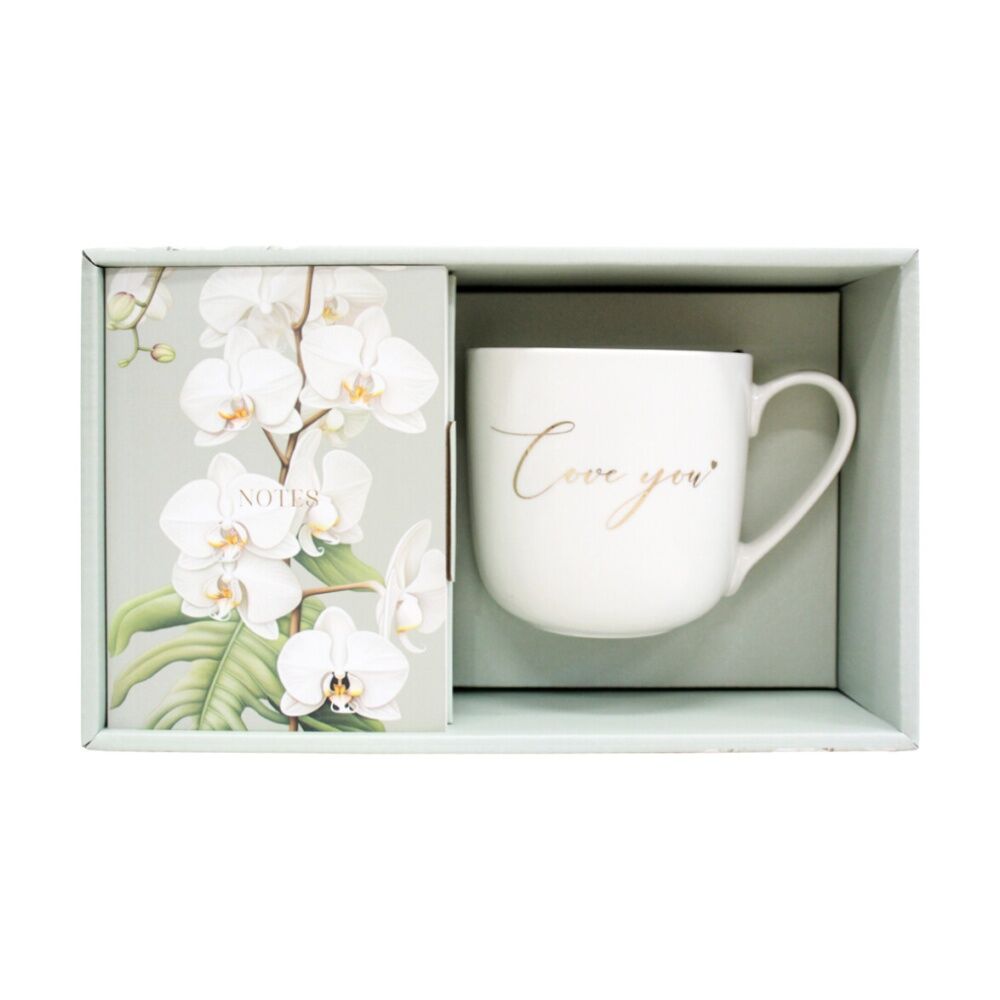 4x 2pc LVD Love You Gift Matching Ceramic Mug & Notebook Set Green/White