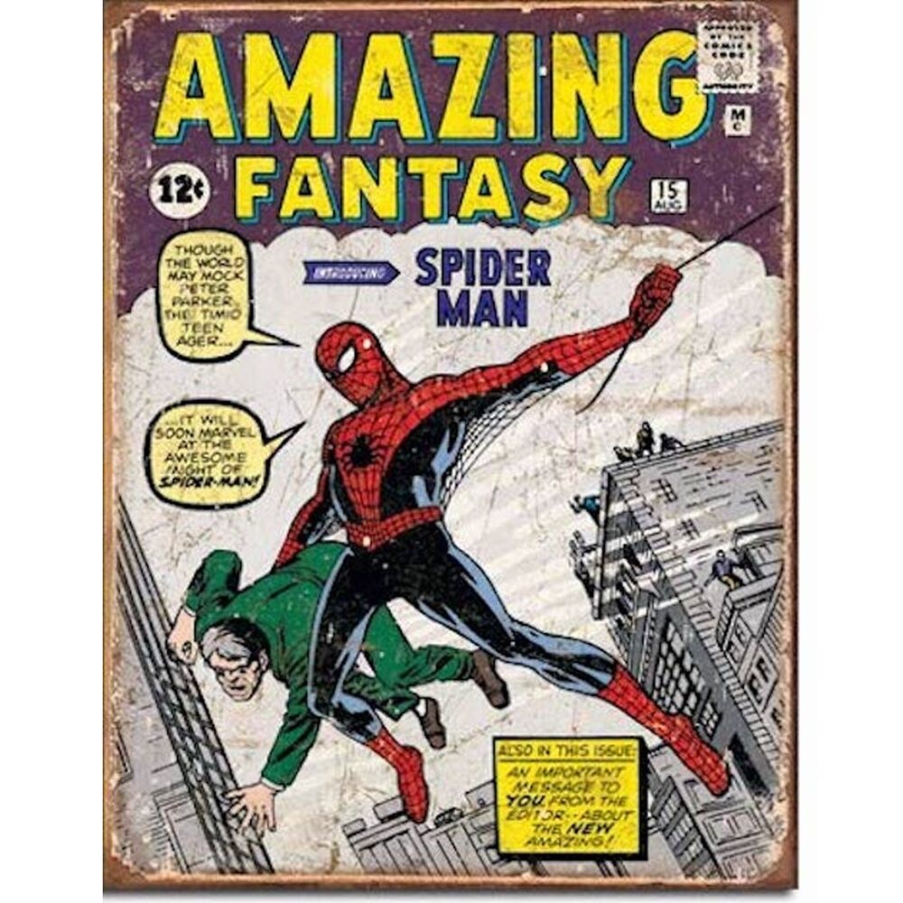 Aquarius Spiderman Comic Retro Tin Sign Made In USA Wall Decor 40x30cm