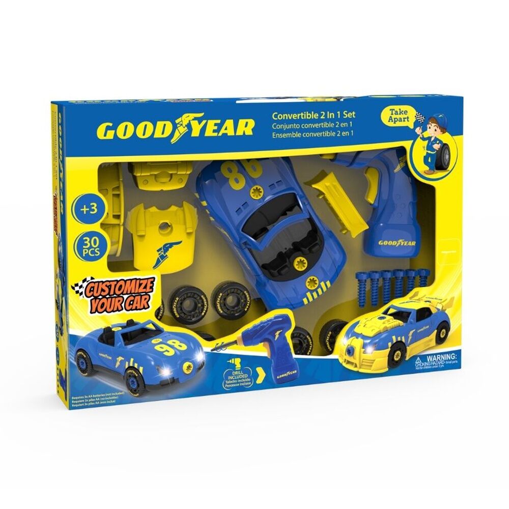 30pc Goodyear Convertible Car 2-In-1 Set Building Kids Toy Vehicle Playset 3y+