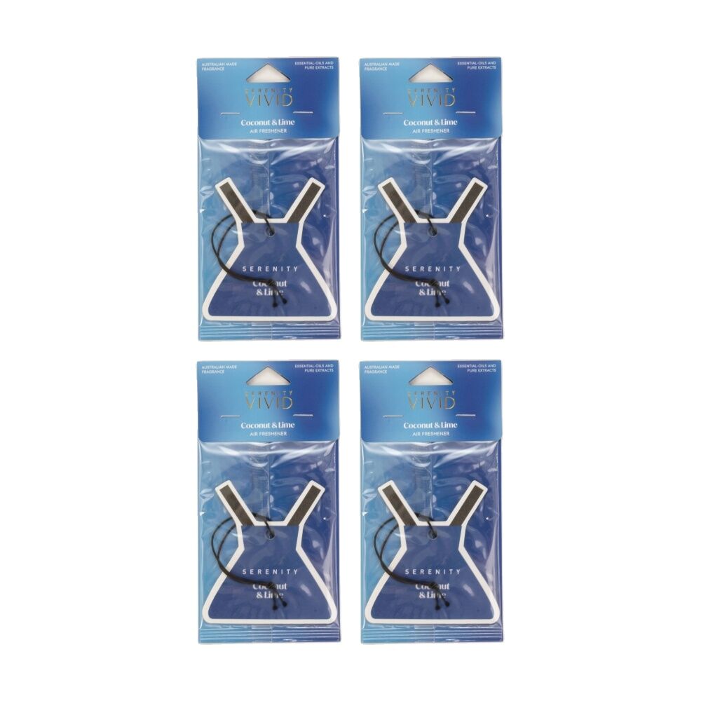 4PK Serenity Coconut Lime Scented Car Air Freshener Tropical Fragrance