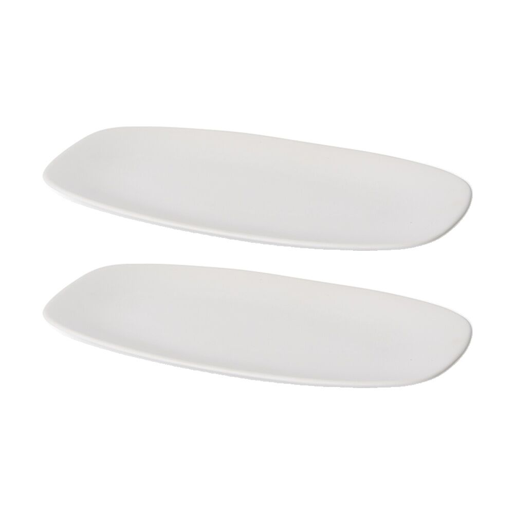 2PK E Style Nakano Tray Ceramic Elegant Table Serveware White 42x24x2cm