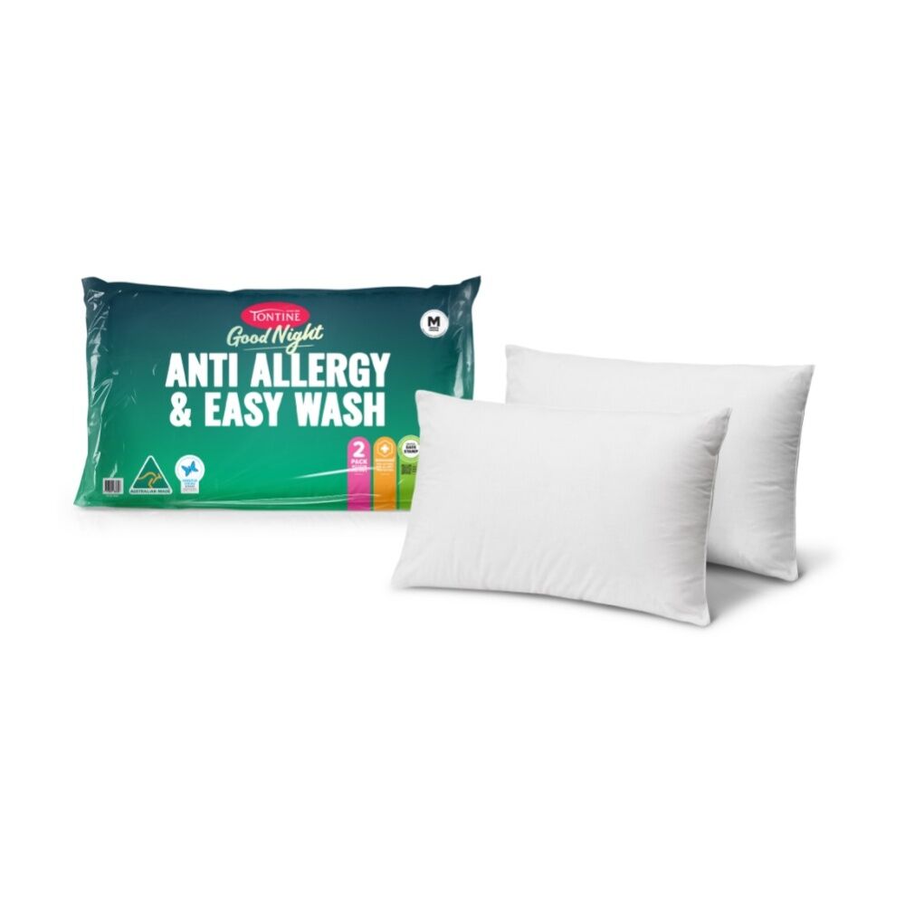 2pc Tontine Good Night Anti Allergy & Easy Wash Pillows Medium Profile