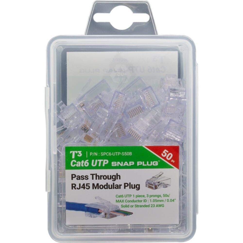 2x 50pc T3 UTP RJ45 Cat6 Solid Snap Plug 1.00mm To 1.05mm Network Connectors