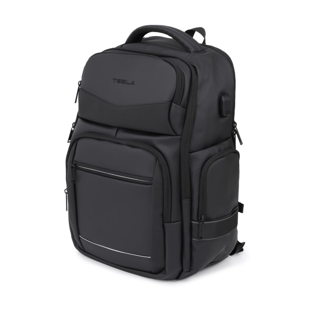 Tesla Aries Backpack W/ USB Charging Port Laptop Compartment Black 46x33x19cm