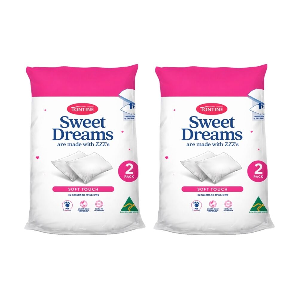 2x 2pc Tontine Sweet Dreams Soft Touch Bedding Pillows Set Medium