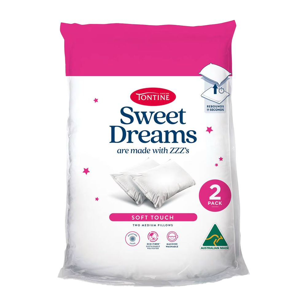 2x 2pc Tontine Sweet Dreams Soft Touch Bedding Pillows Set Medium